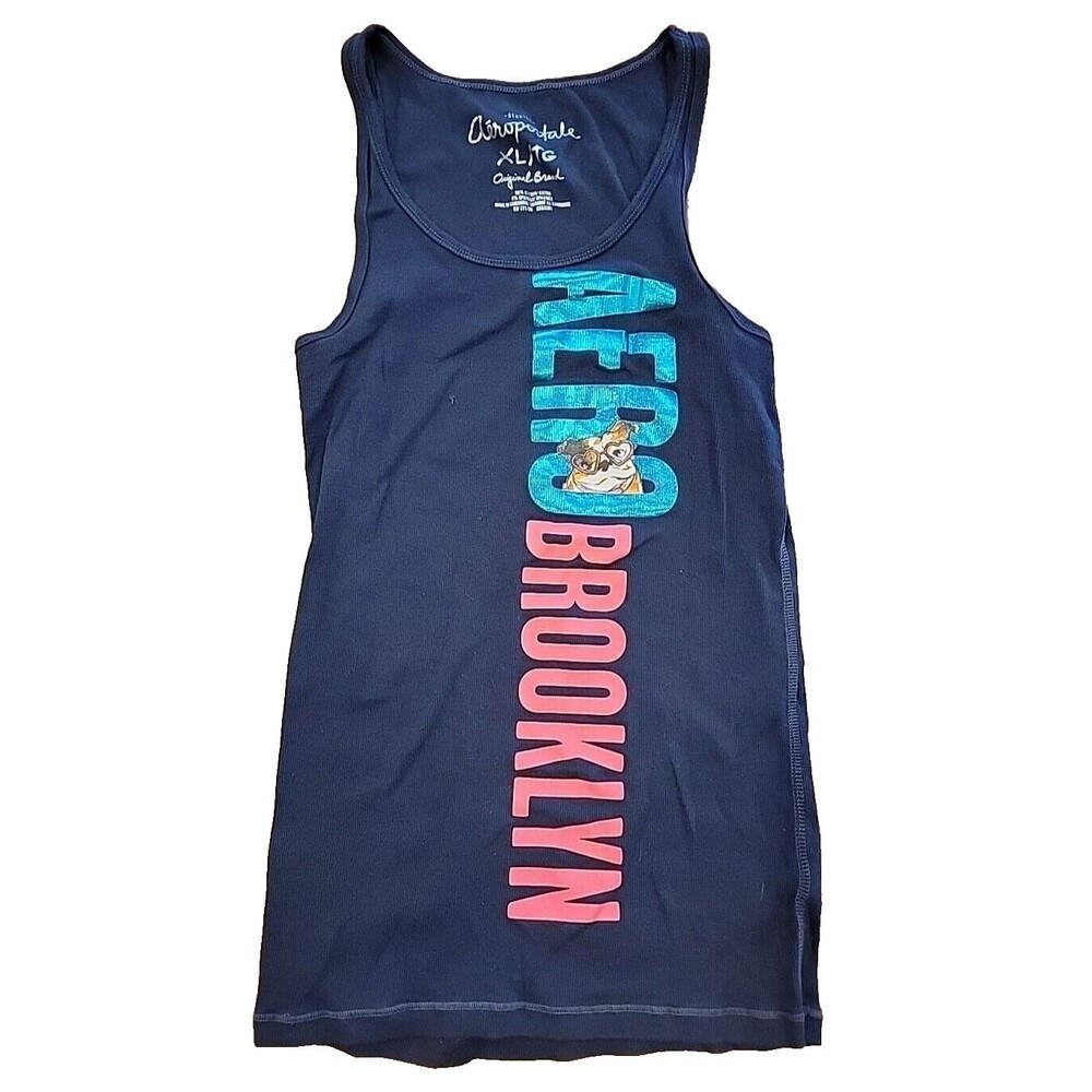 Aeropostale Tank Top Women XL Black Graphic Print AERO BROOKLYN Dog